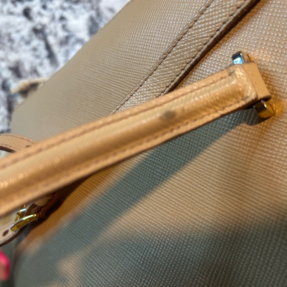 Prada Beige Saffiano Galleria Leather Satchel EUC w/ Pink Scarf and charm - Picture 15 of 16